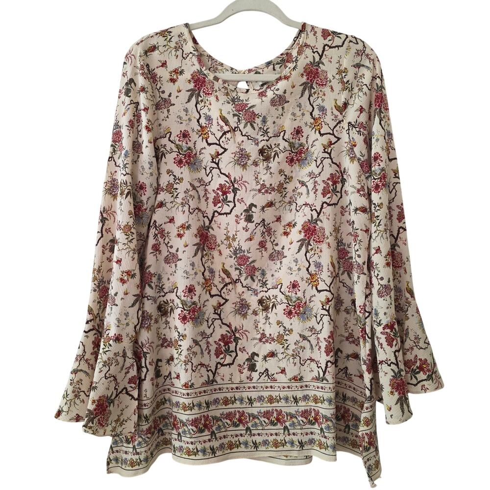 Max Studio Boho Wildflower Bell Sleeve Blouse Size Large